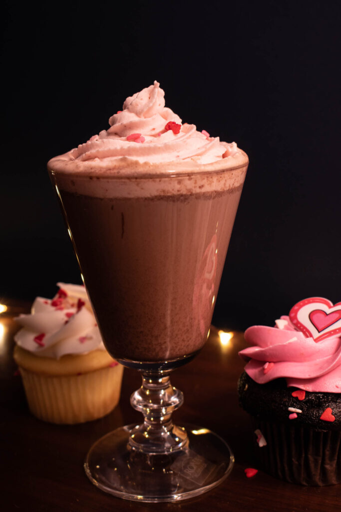 Chocolate Covered Strawberry Hot Chocolate Mocktail