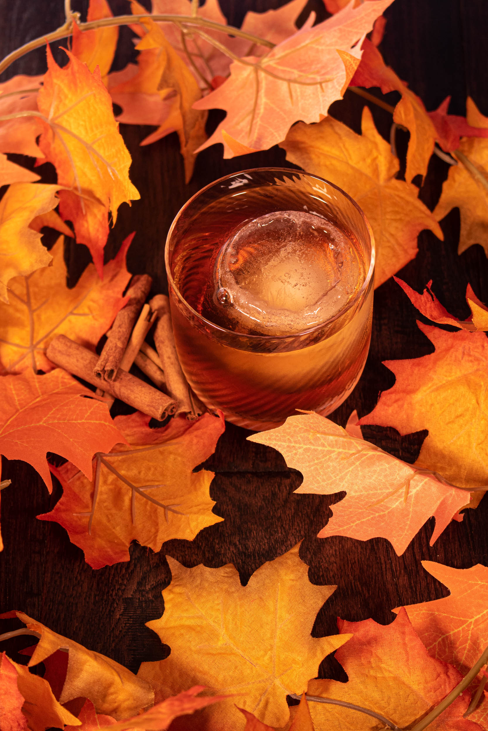 Maple Cinnamon Old Fashioned Cocktail Top Down View