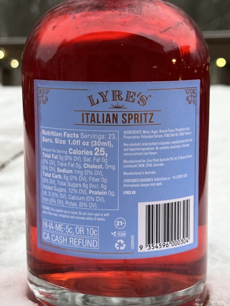 Lyre's Italian Spritz Back Label