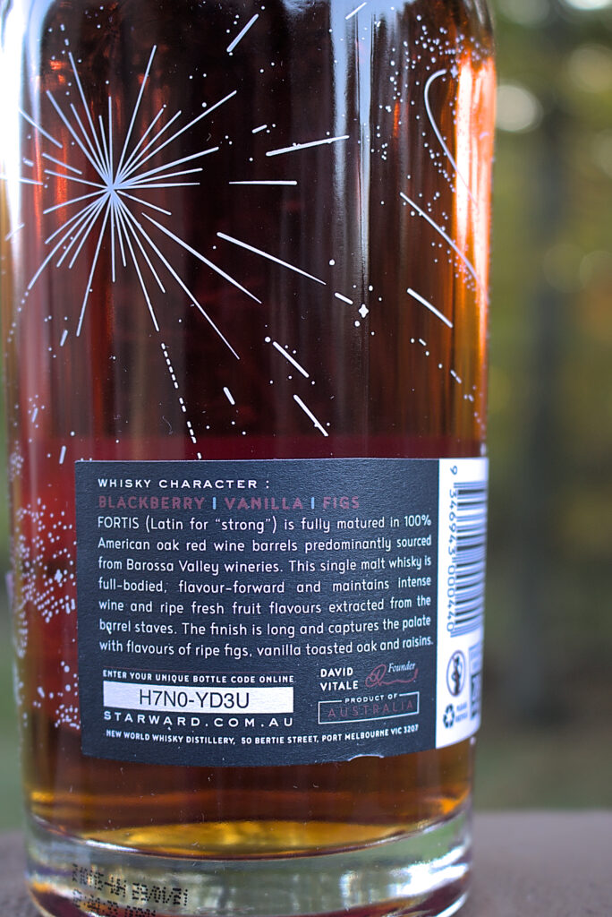 Starward Fortis Single Malt - Back Label